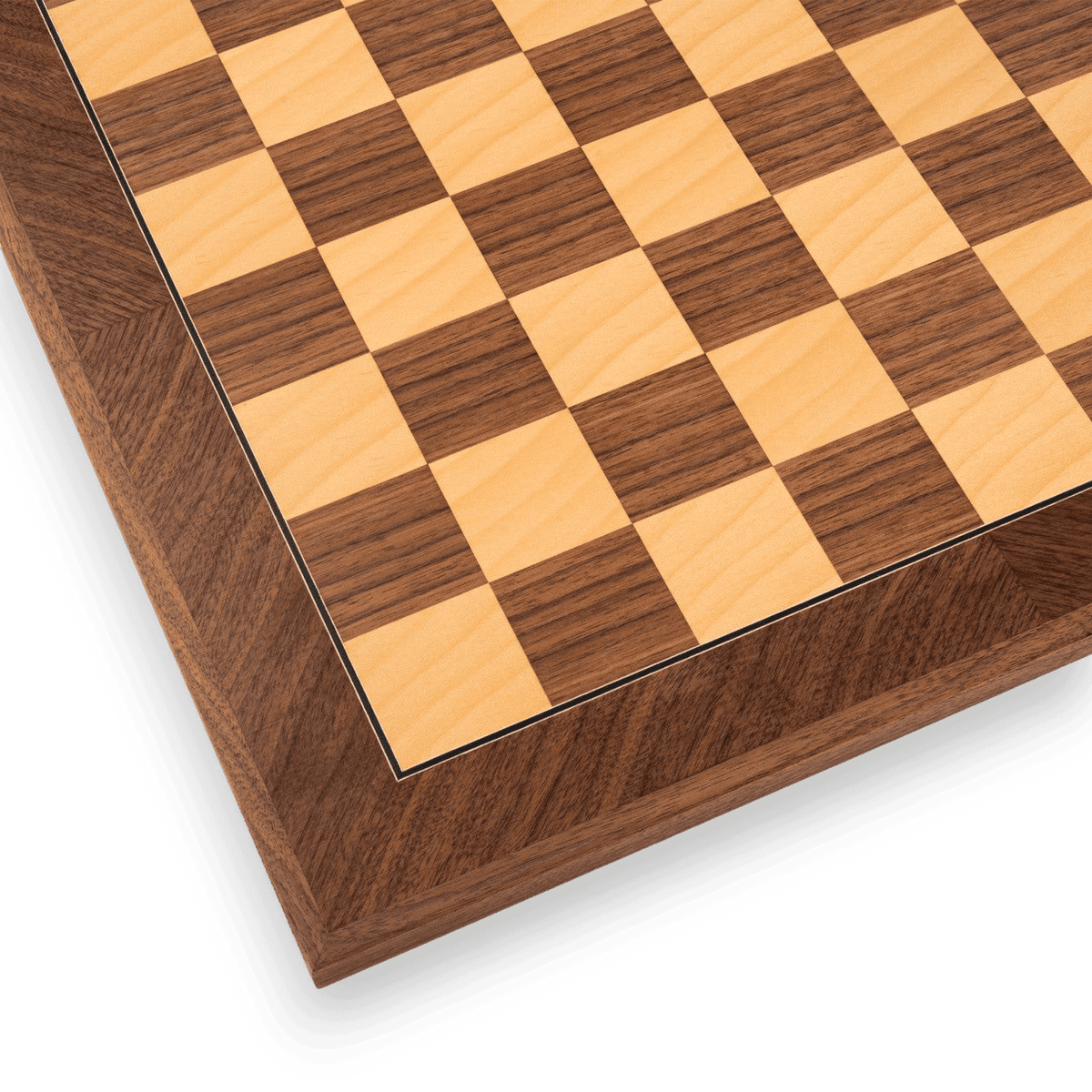 Walnut and Sycamore Deluxe Chessboard corner