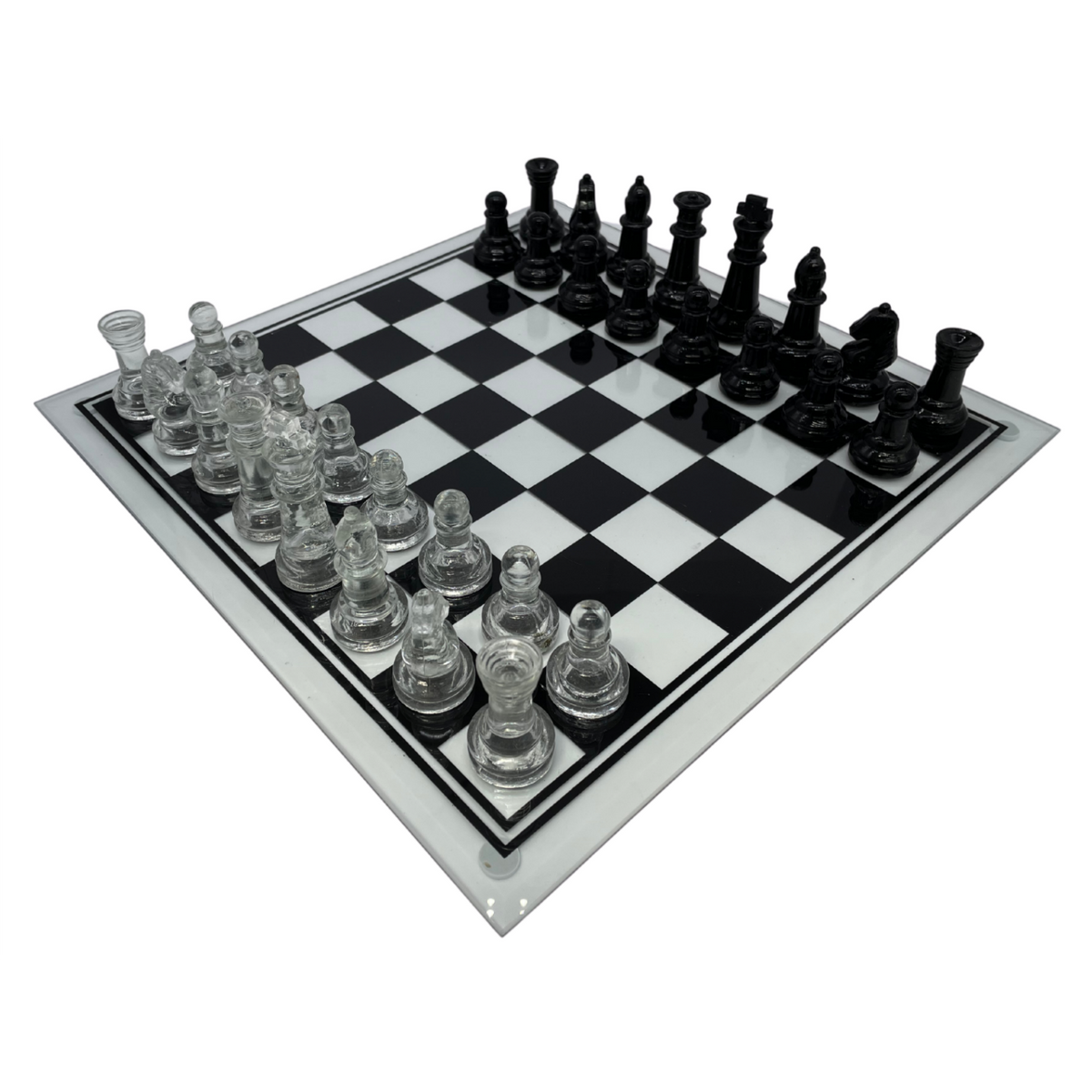 Ex-Display Glass Chess Set 35cm with Clear and Black pieces