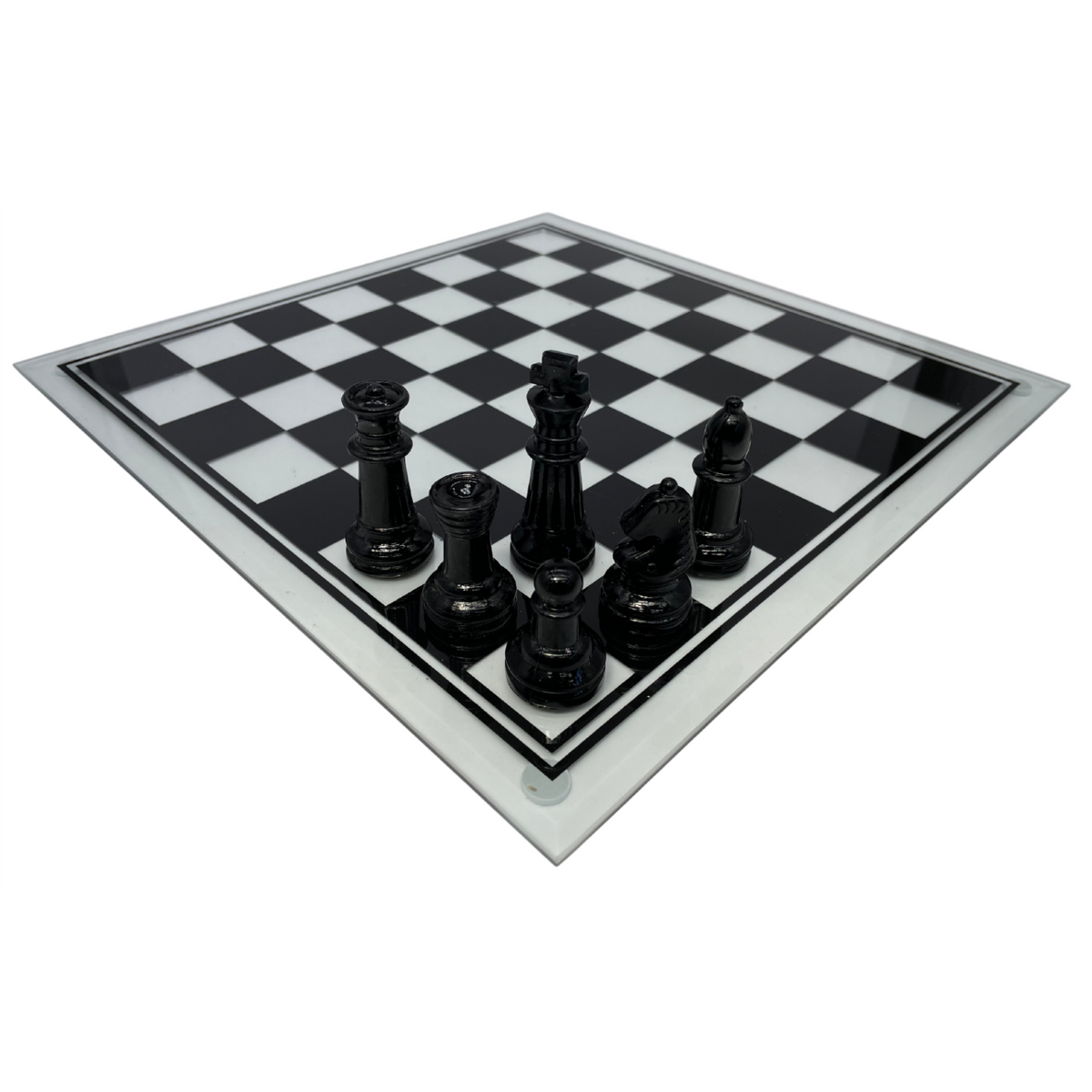 Ex-Display Glass Chess Set 35cm with Clear and Black pieces - black side