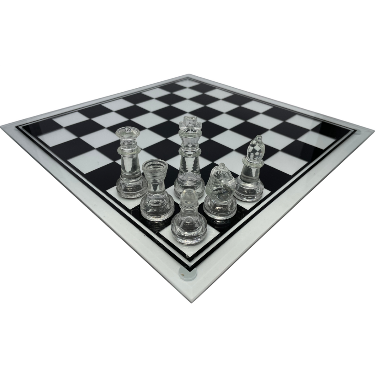 Ex-Display Glass Chess Set 35cm with Clear and Black pieces - clear side