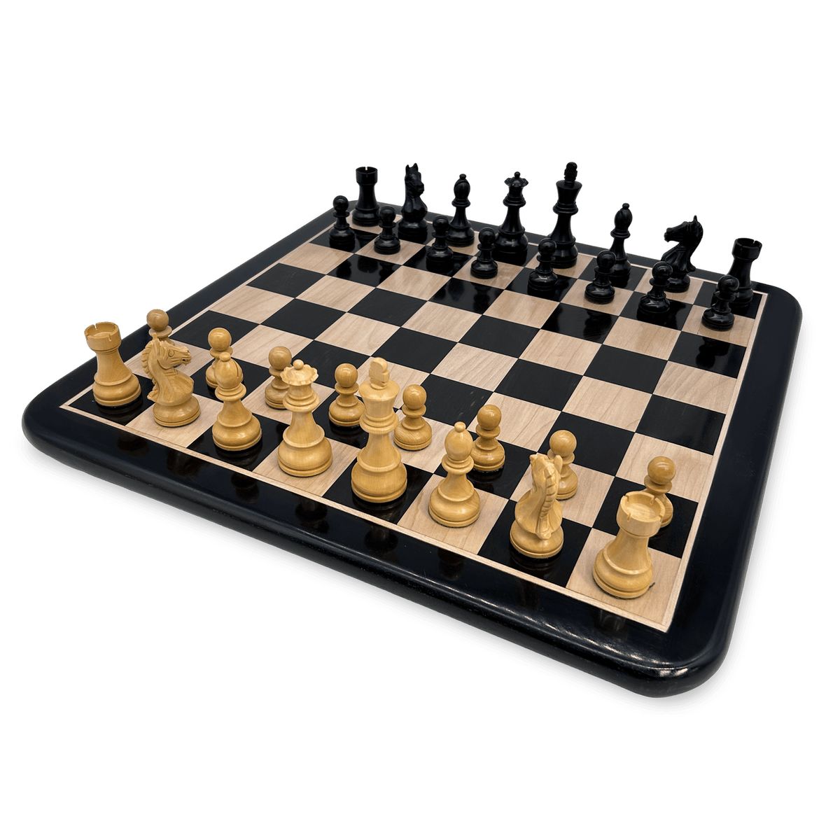 Scratched Rex Noir Solid Timber Chessboard Noir with pieces