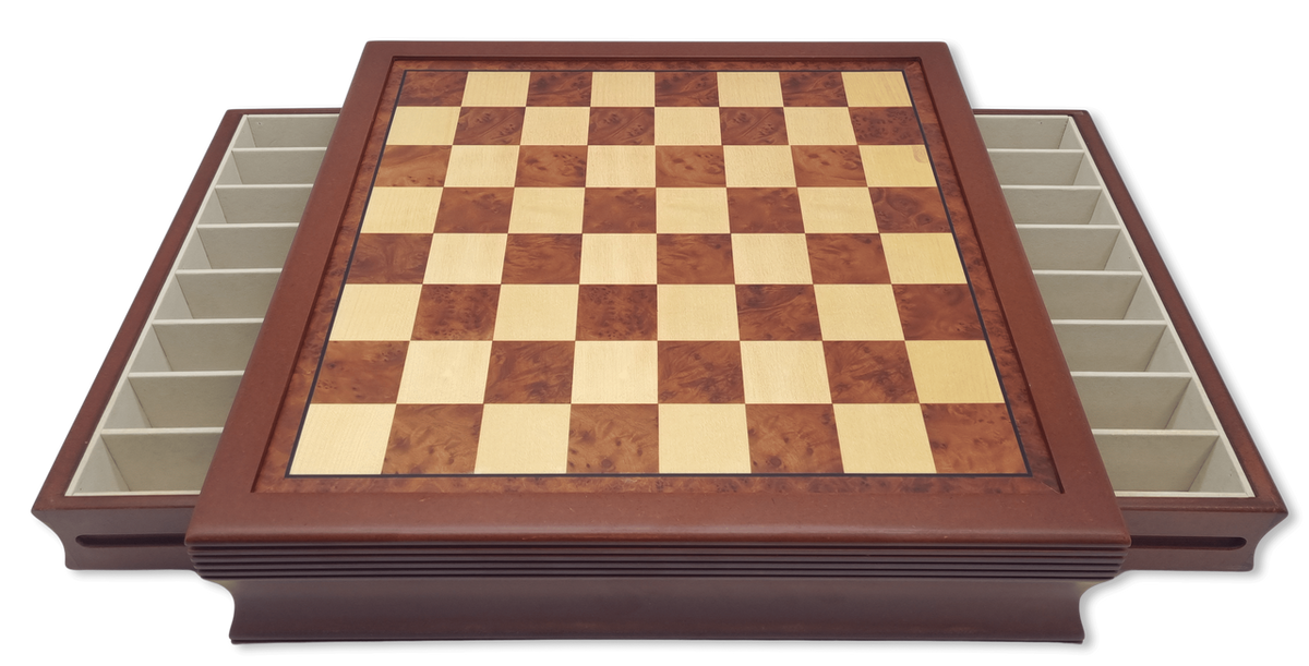 Wooden Storage Chessboard both compartments open