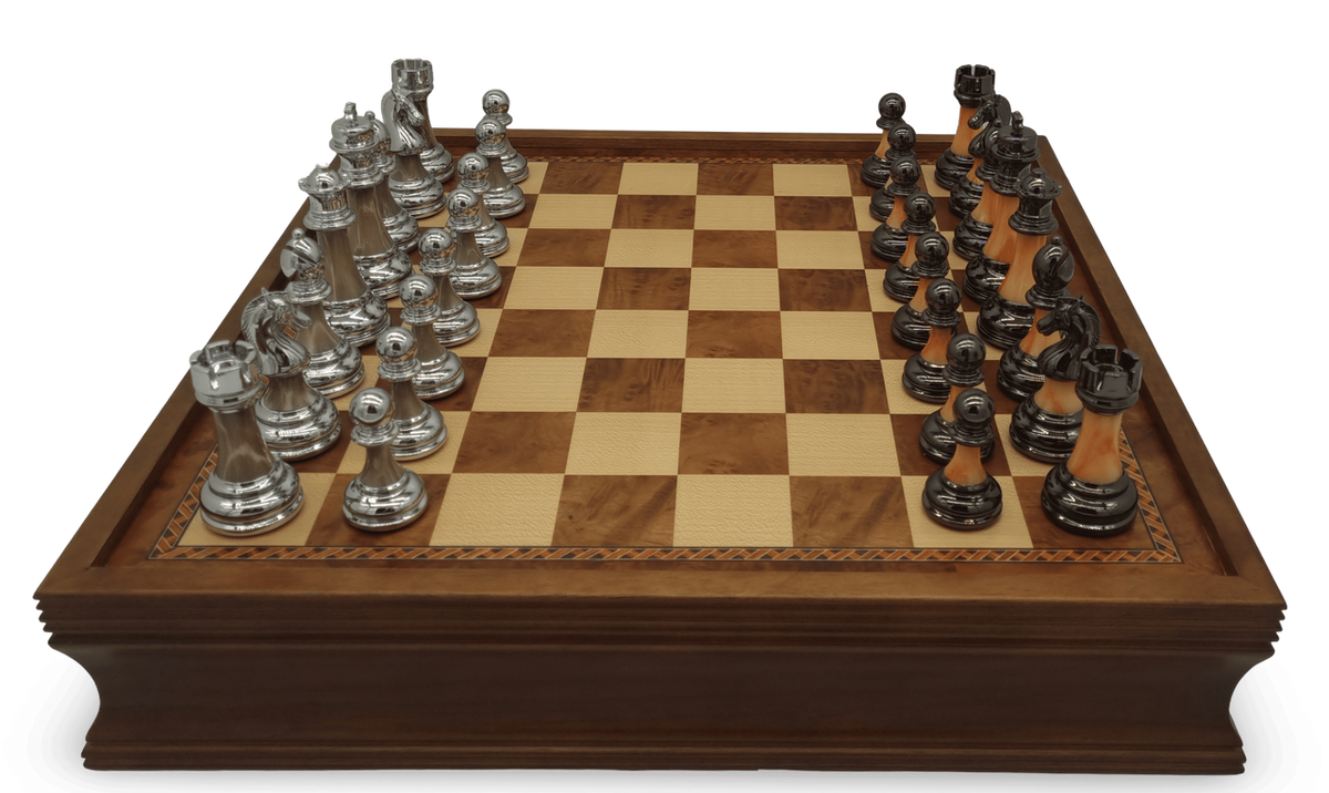 Chess board and pieces (side view)