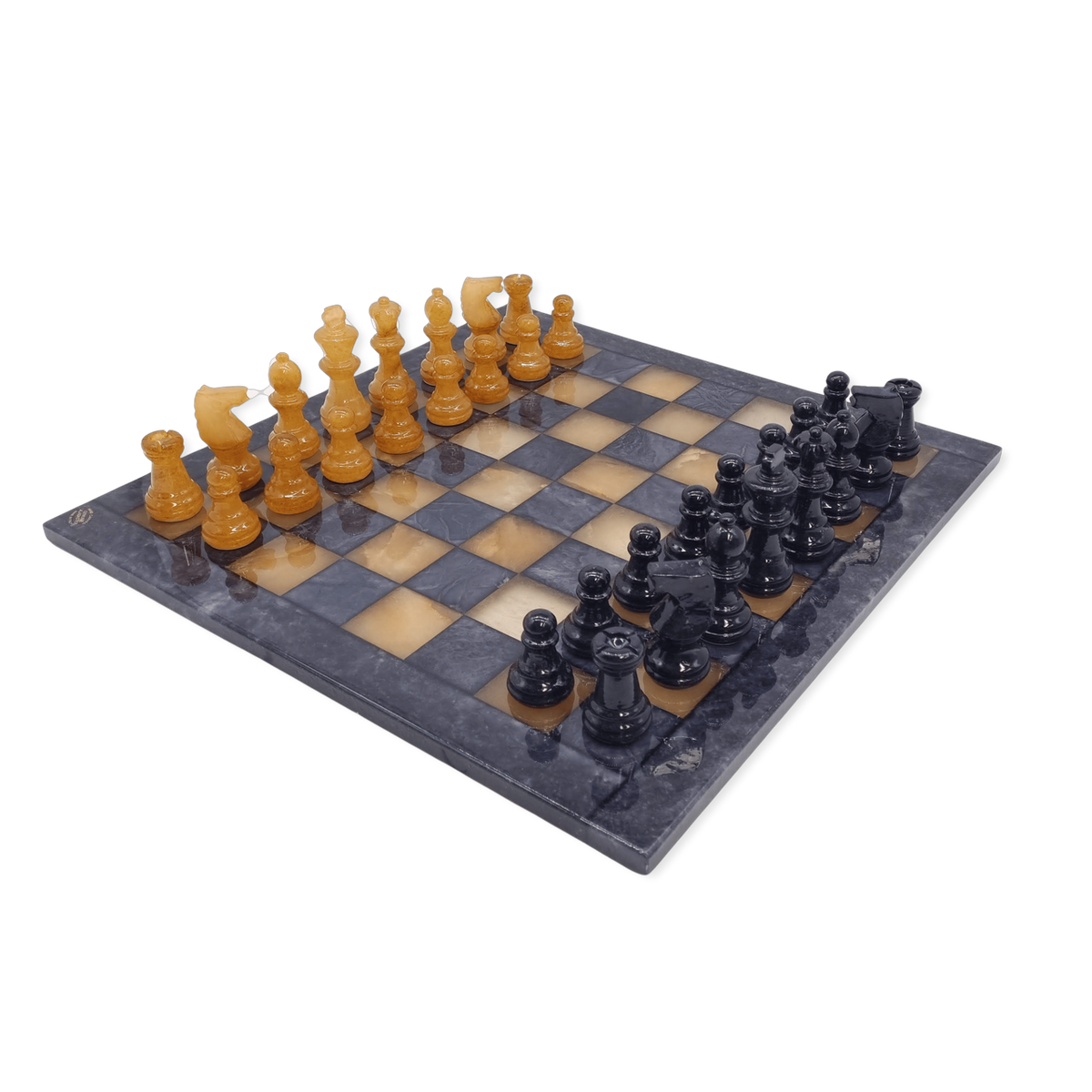 Amber Glow Classic Alabaster Chess Set side view