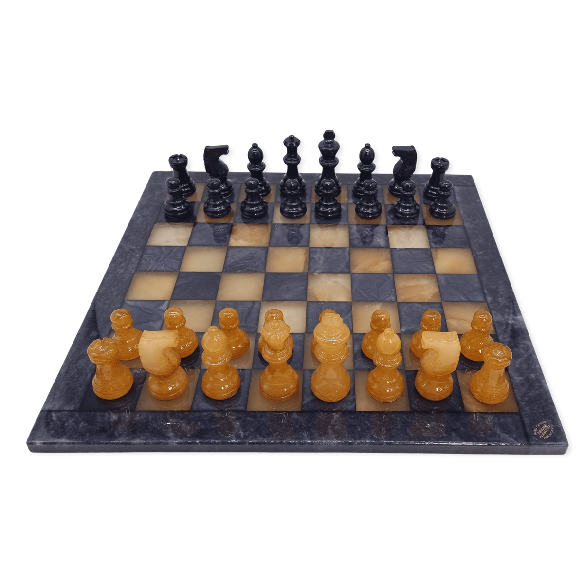Amber Glow Classic Alabaster Chess Set - orange and black