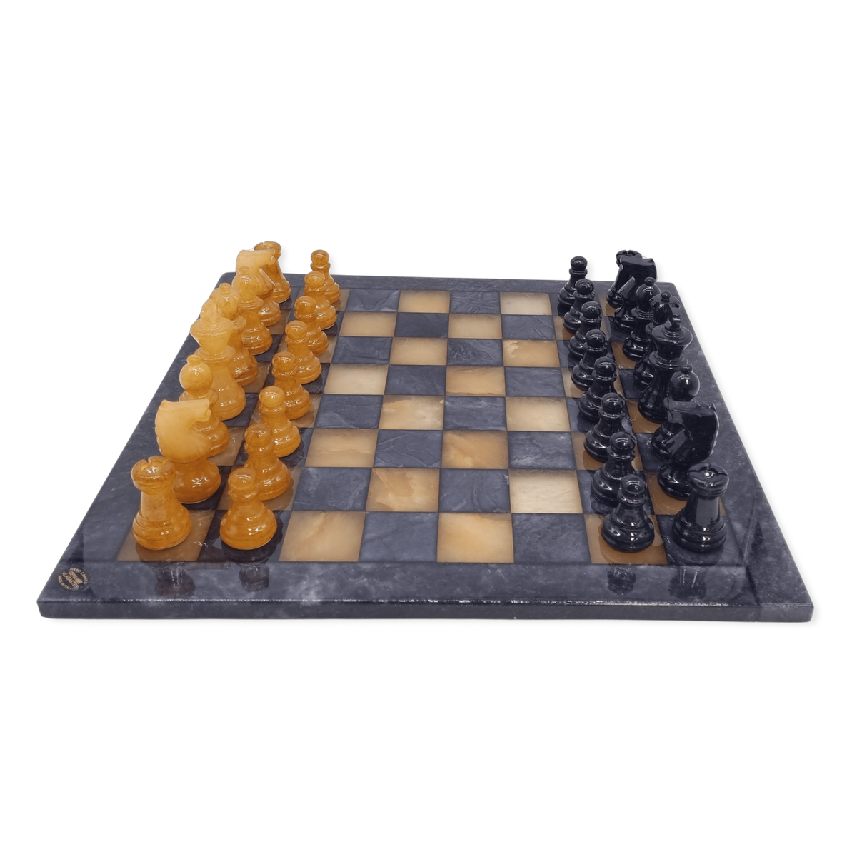 Amber Glow Classic Alabaster Chess Set side view