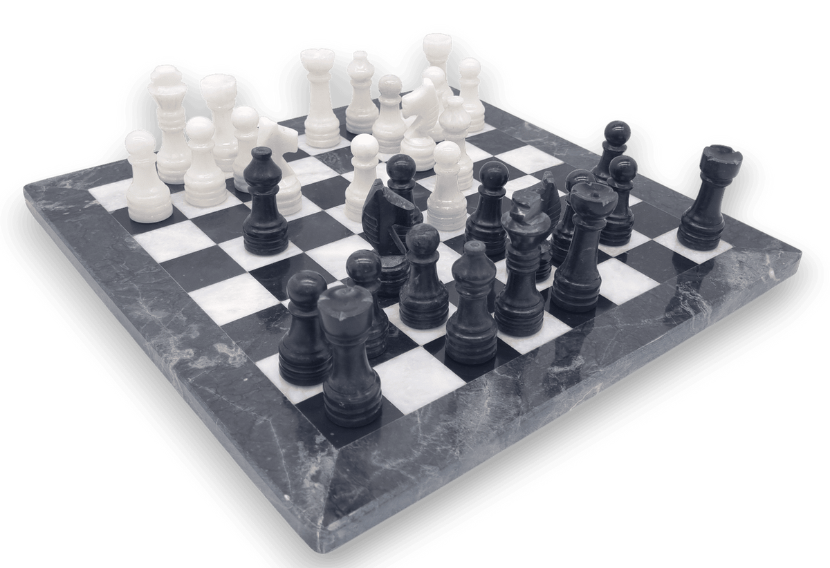 Black Onyx and White Marble INVERTED Chess Set