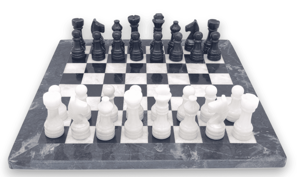 Black Onyx and White Marble INVERTED Chess Set