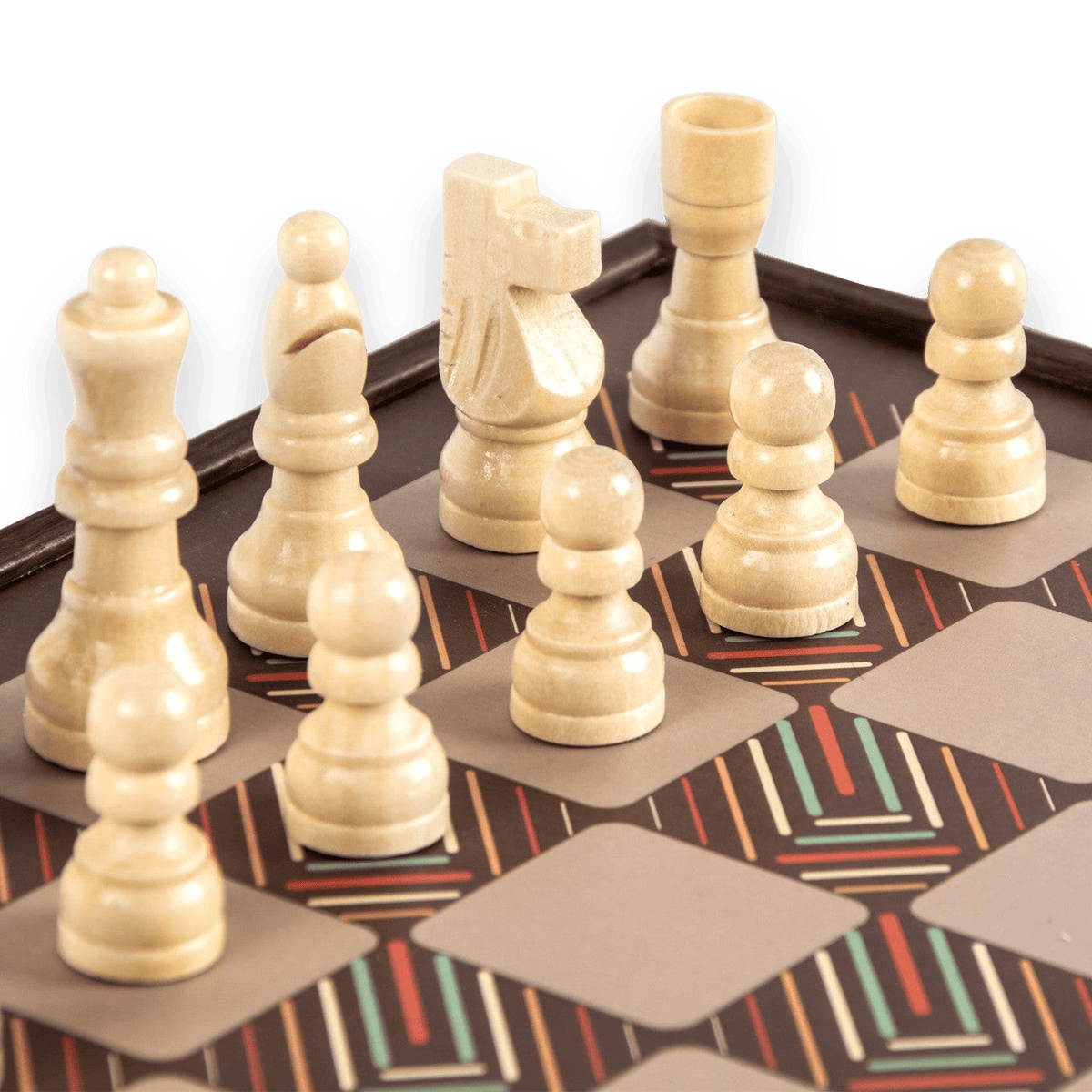 Manopoulos 34cm VINTAGE STYLE 4in1 Combo Chess / Backgammon / Ludo / Snakes - CHESS light pieces