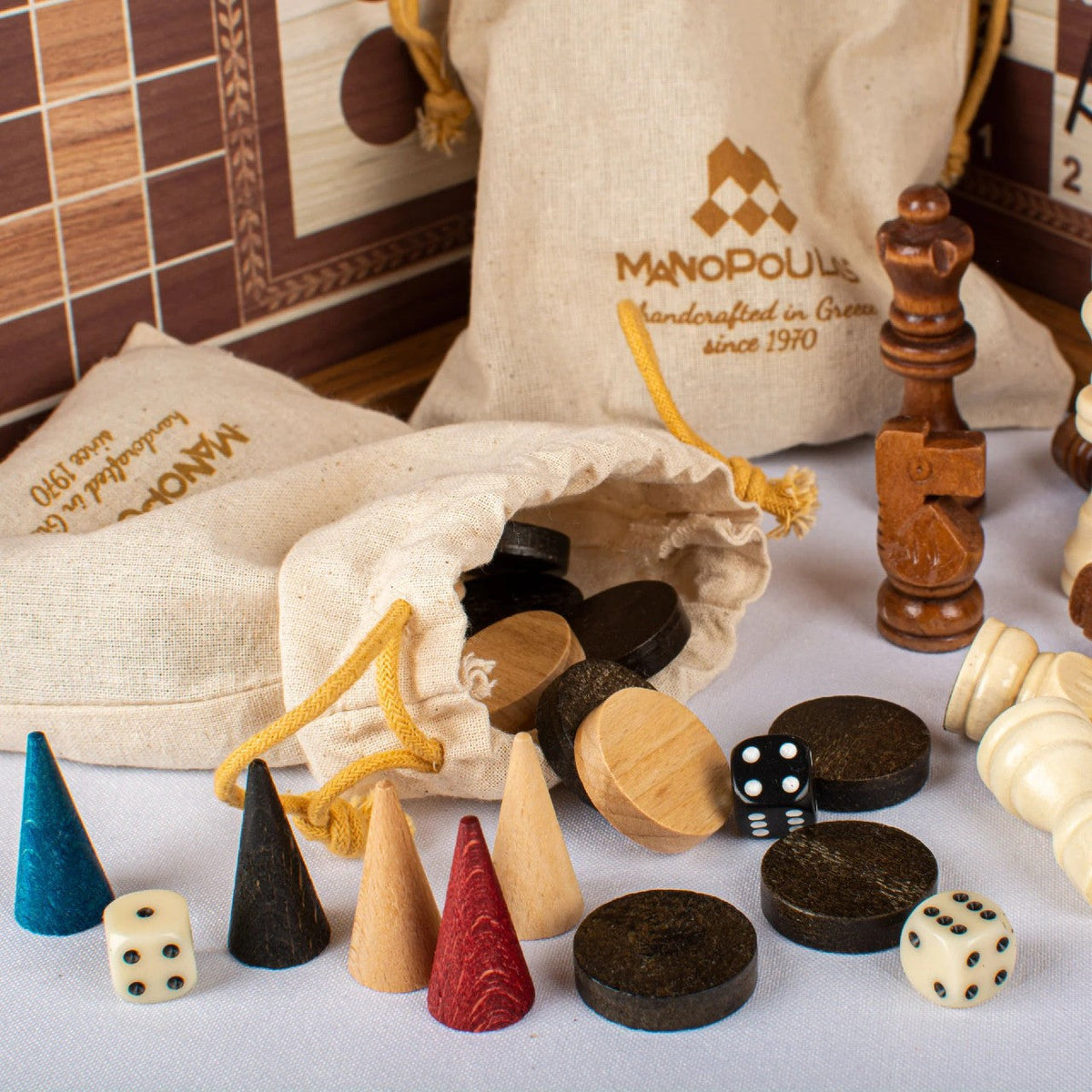 Manopoulos 34cm CLASSIC STYLE 4in1 Combo Chess / Backgammon / Ludo / Snakes dice
