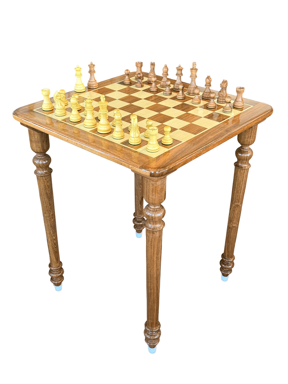 Paris Classic Chess Pieces on Wooden Rex Noir Chess Table