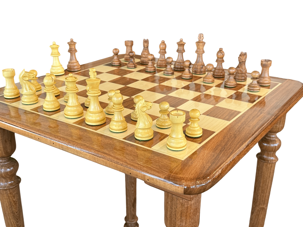 Paris Classic Chess Pieces on Wooden Rex Noir Chess Table with Double Queens