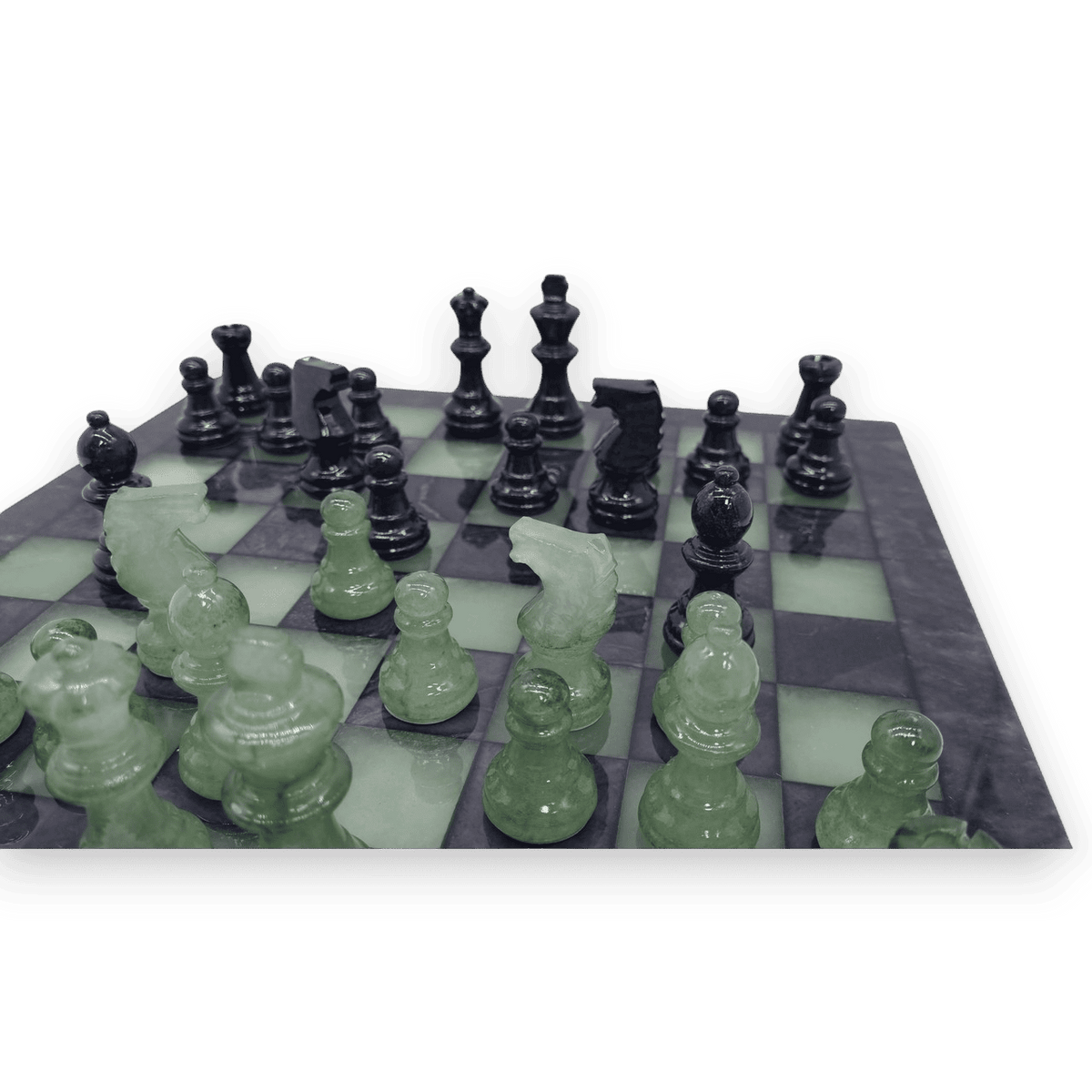 Forest Shadow Classic Alabaster Chess Set close up