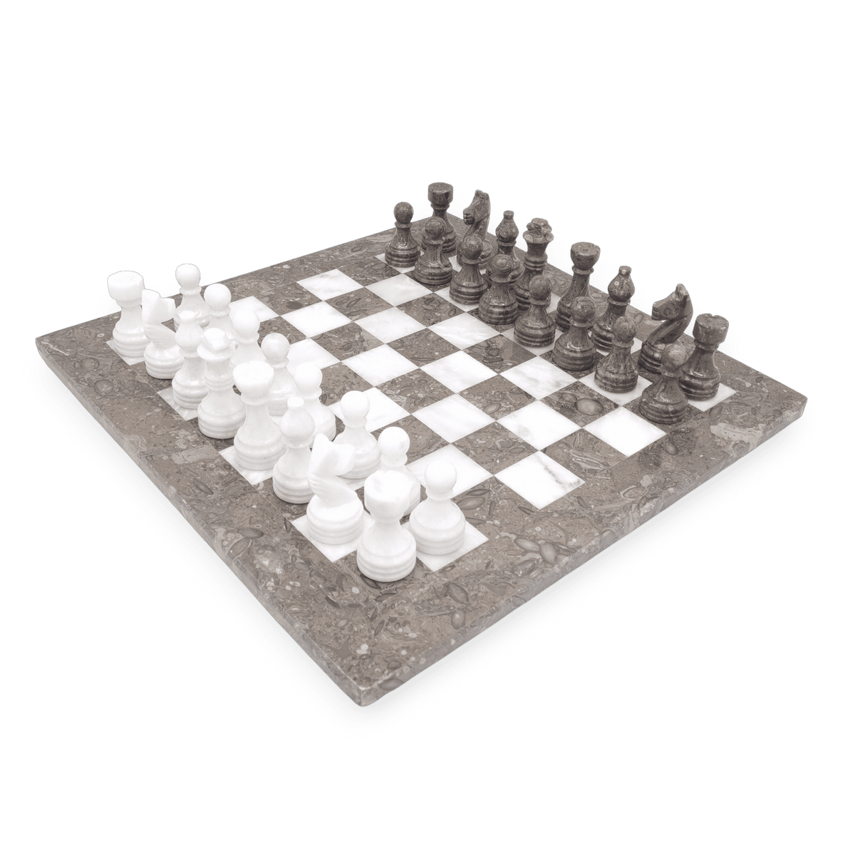Fossil & White Marble Chess Set
