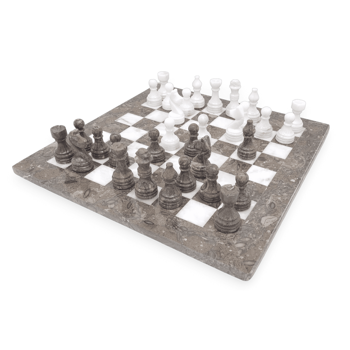 Fossil & White Marble Chess Set