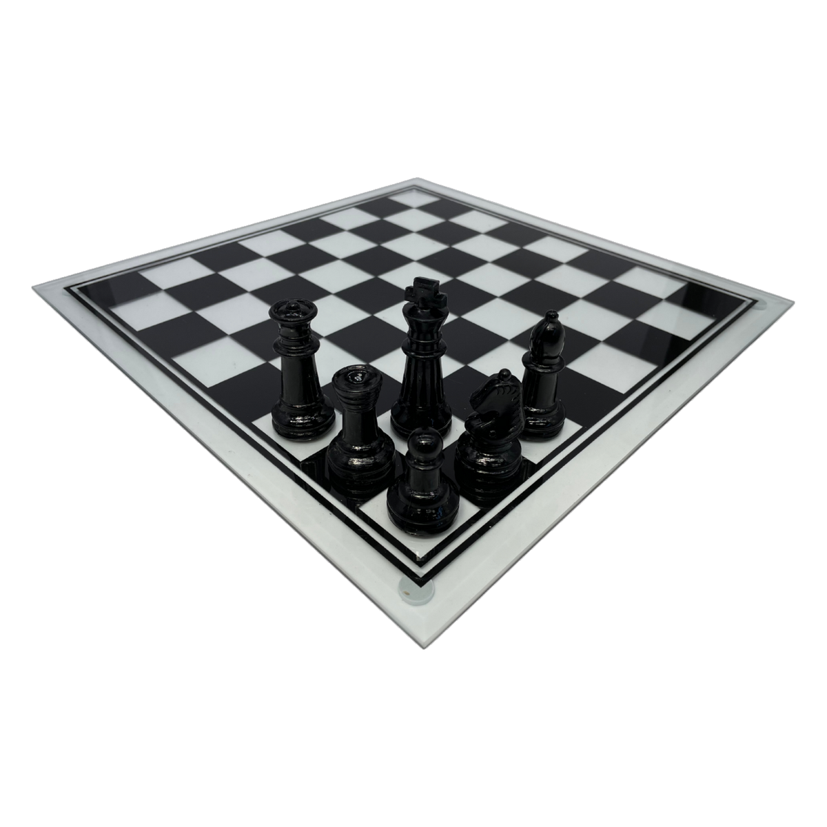 Glass Chess Set 35cm with Clear and Black pieces (GS03B) black