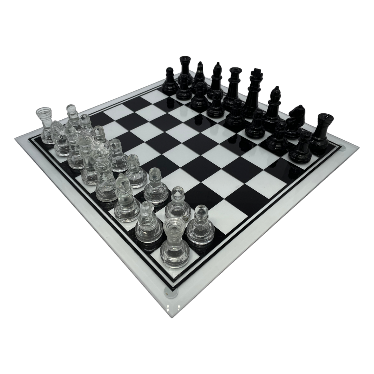 Glass Chess Set 35cm with Clear and Black pieces (GS03B) 