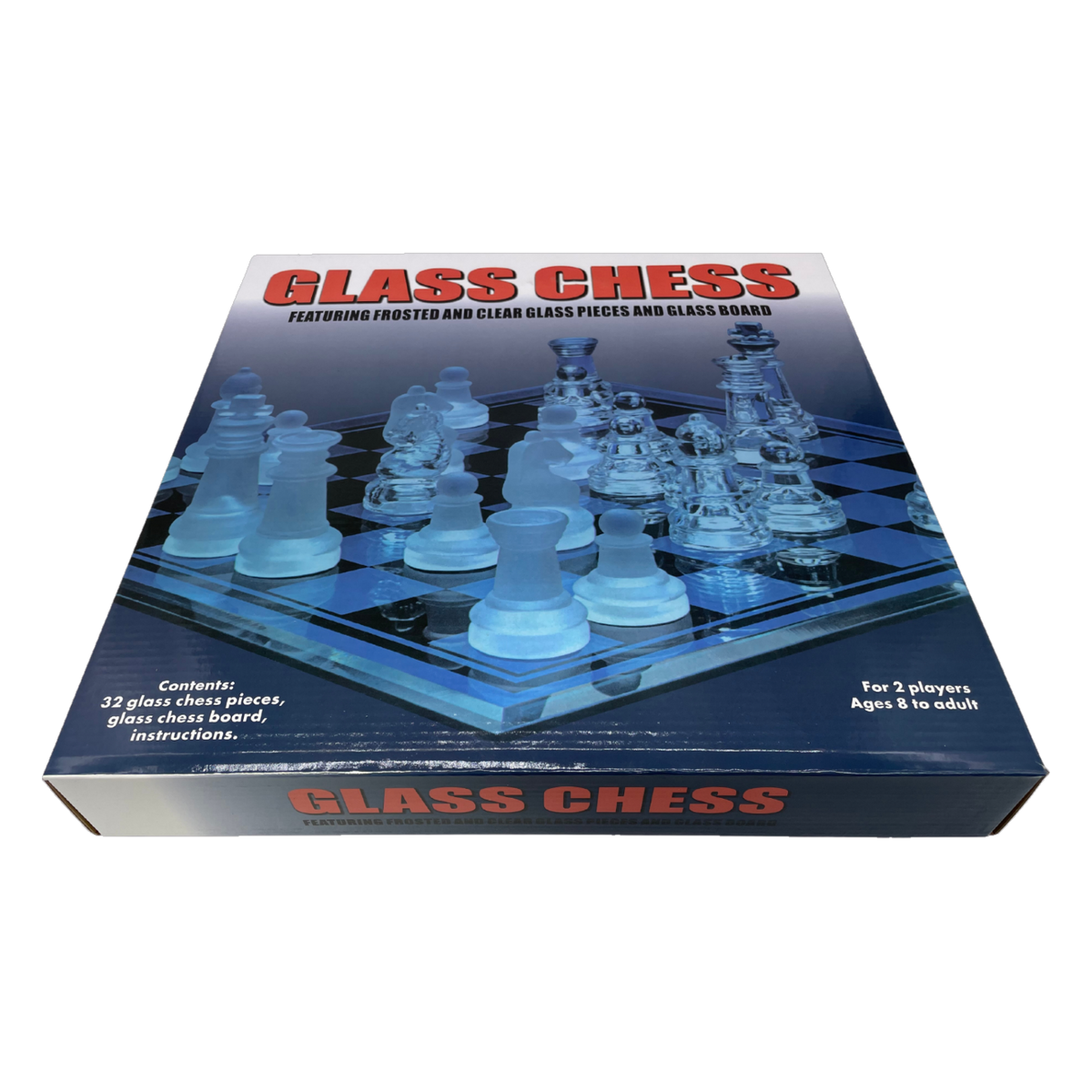 Glass Chess Set 35cm with Clear and Black pieces (GS03B) box