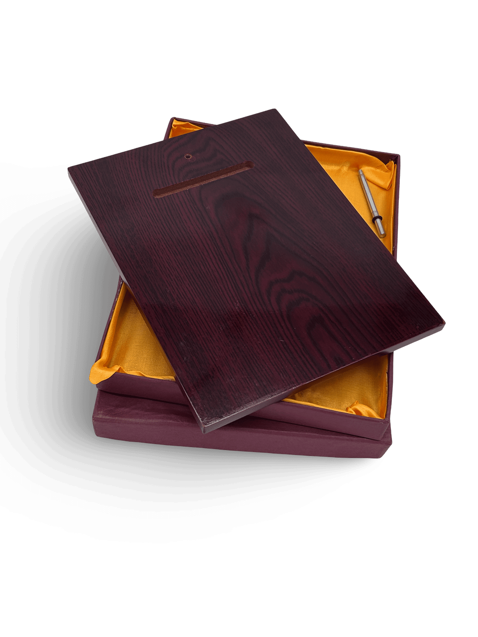 Underneath of Gloss Rosewood Golden Plaque on top of box