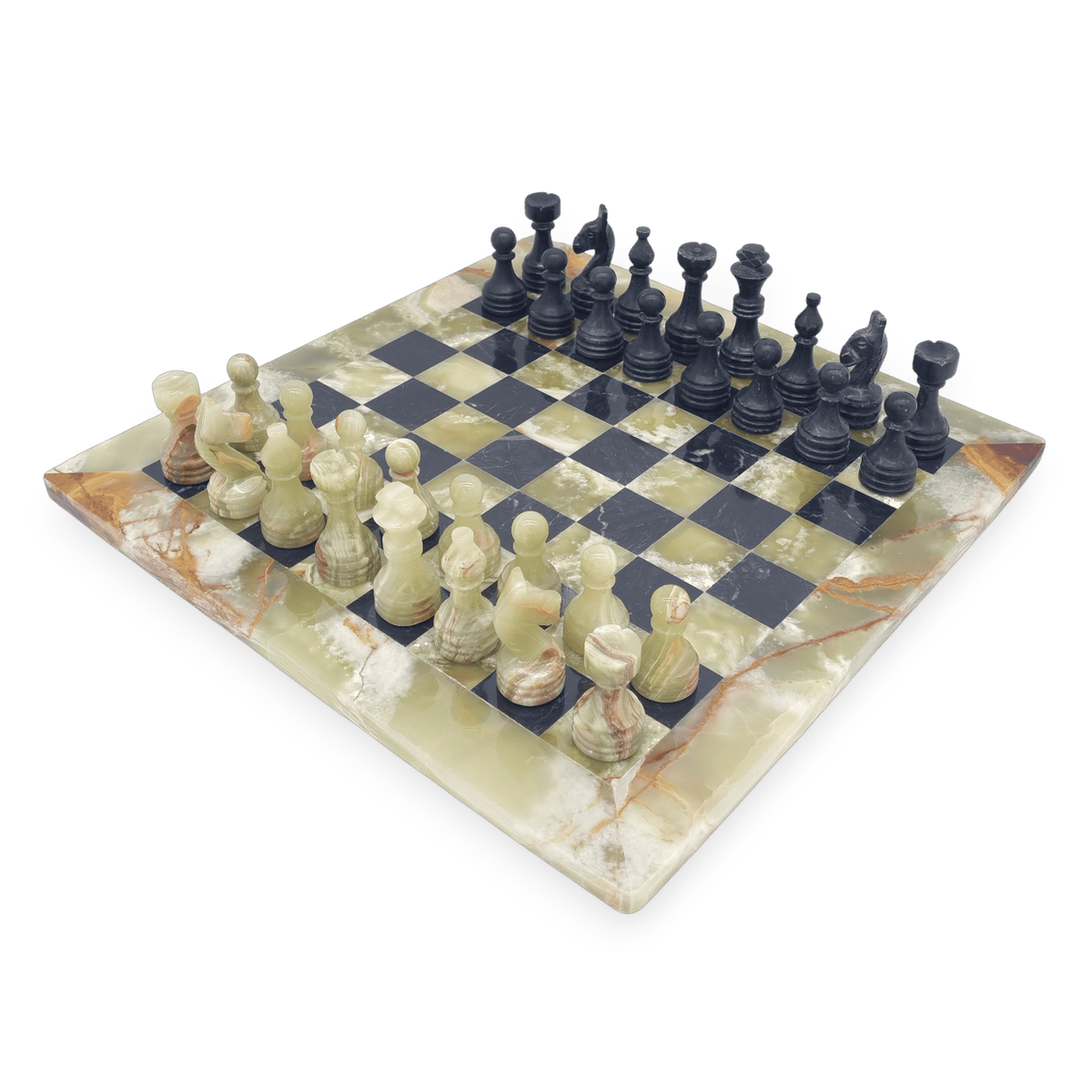 Green Onyx and Black Marble Chess Set