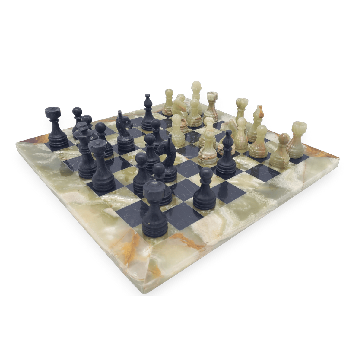 Green Onyx and Black Marble Chess Set