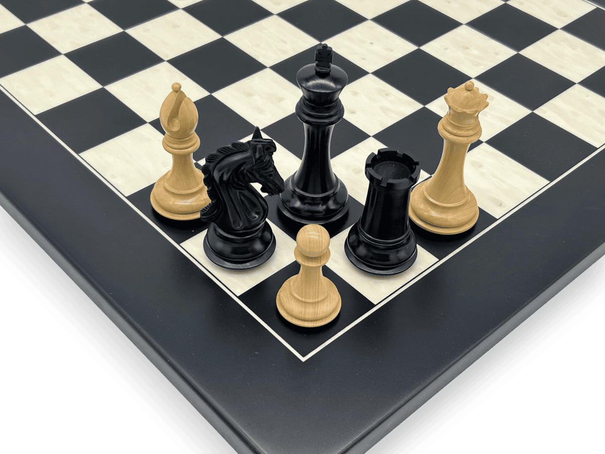Board featured with Dal Rossi 105mm Ebony/Boxwood Double Weighted Chess Pieces