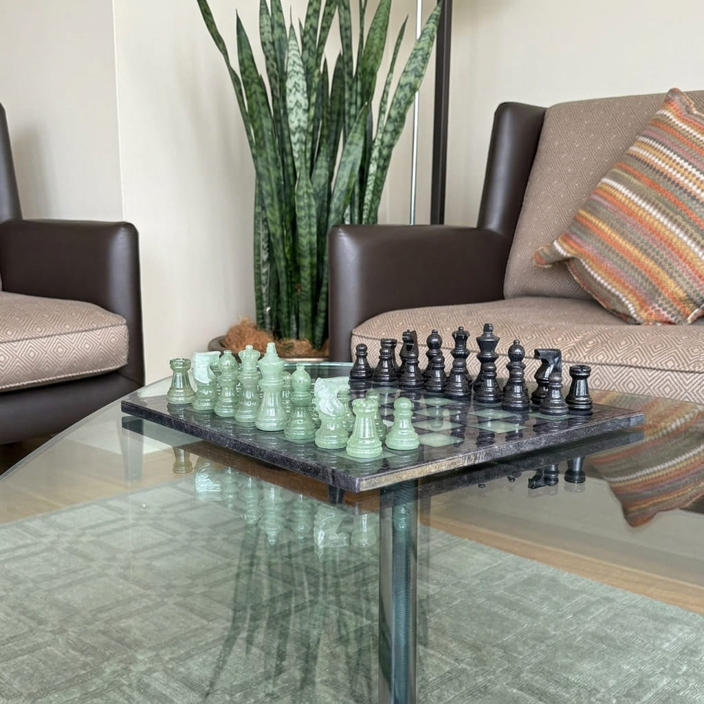 Forest Shadow Classic Alabaster Chess Set - living room