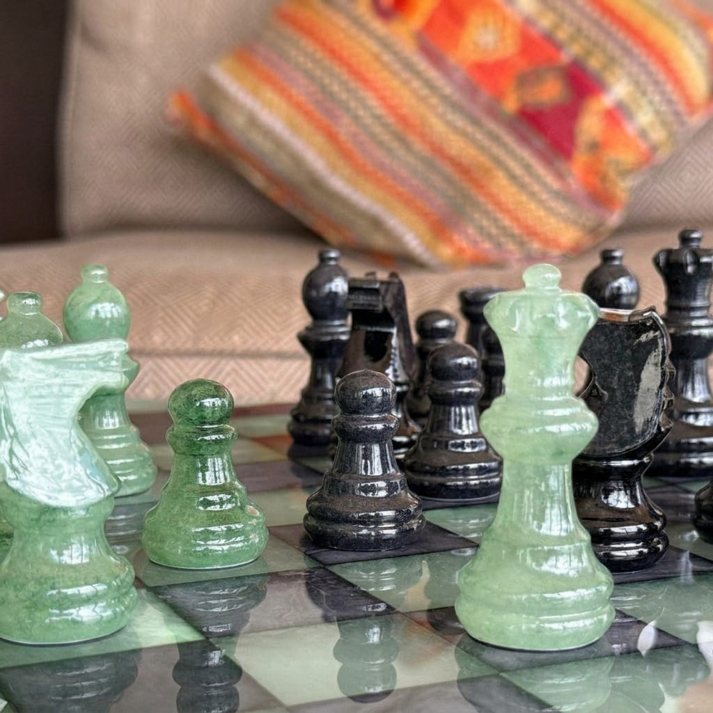 Forest Shadow Classic Alabaster Chess Set - detail