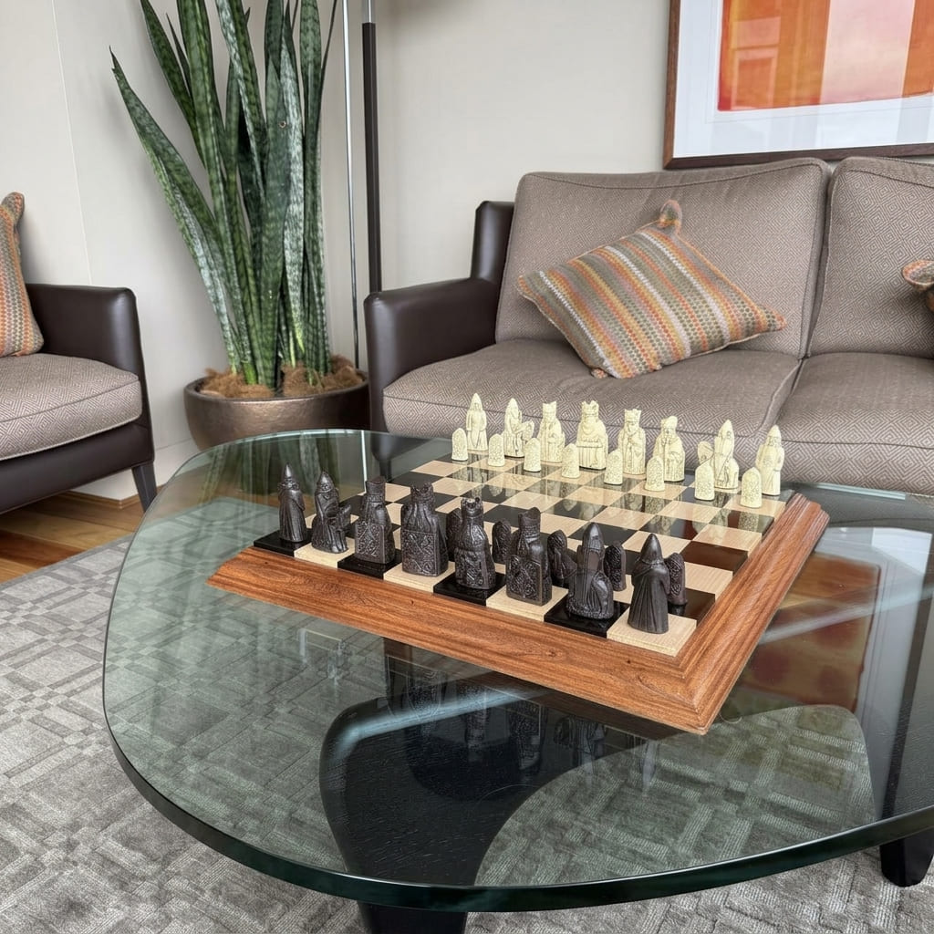 Isle of Lewis Chess Pieces - detail with Step board