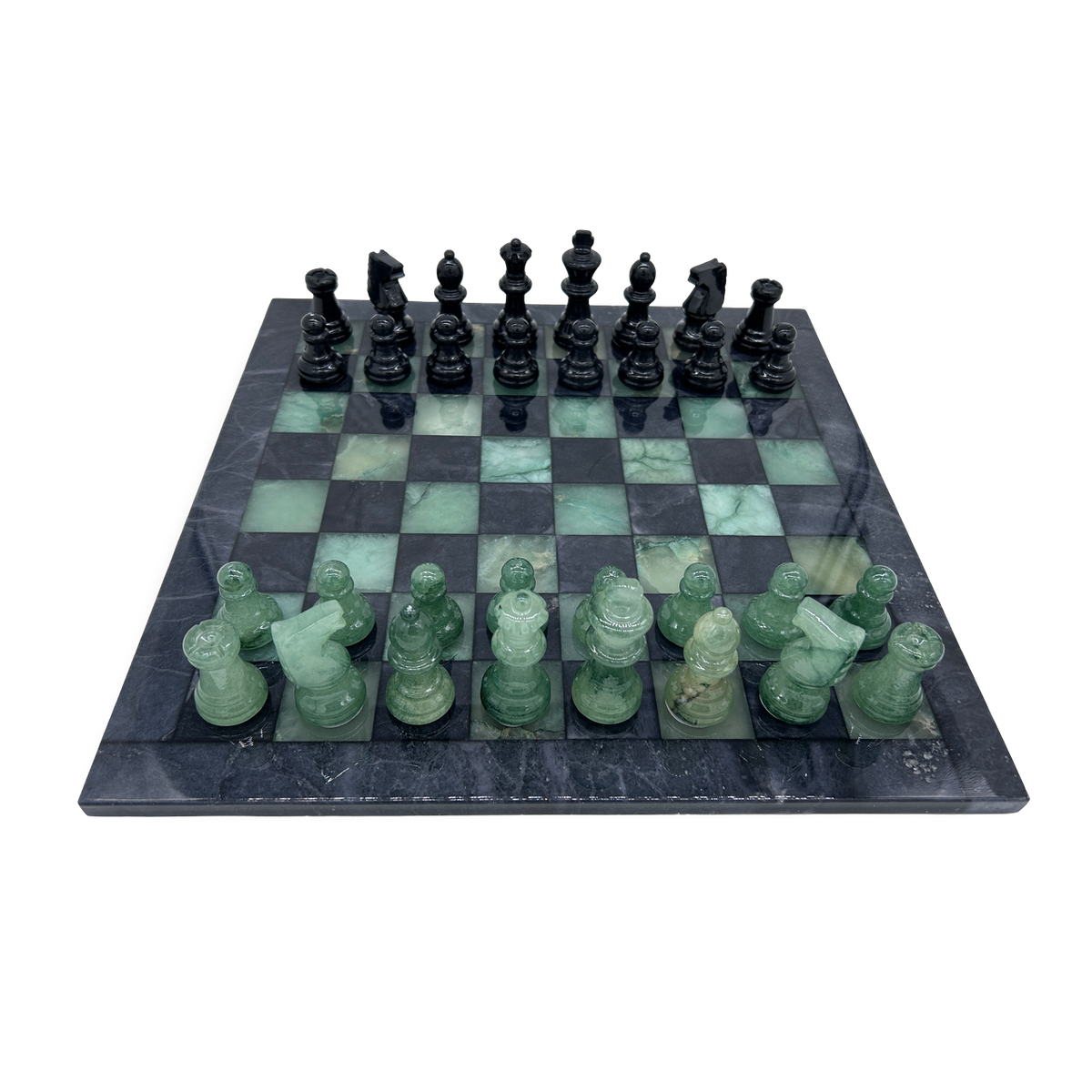 Forest Shadow Classic Alabaster Chess Set - green and black