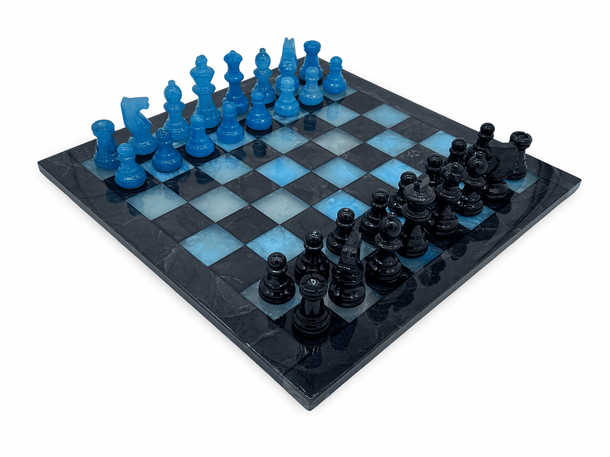 Midnight Tide Classic Alabaster Chess Set - side view
