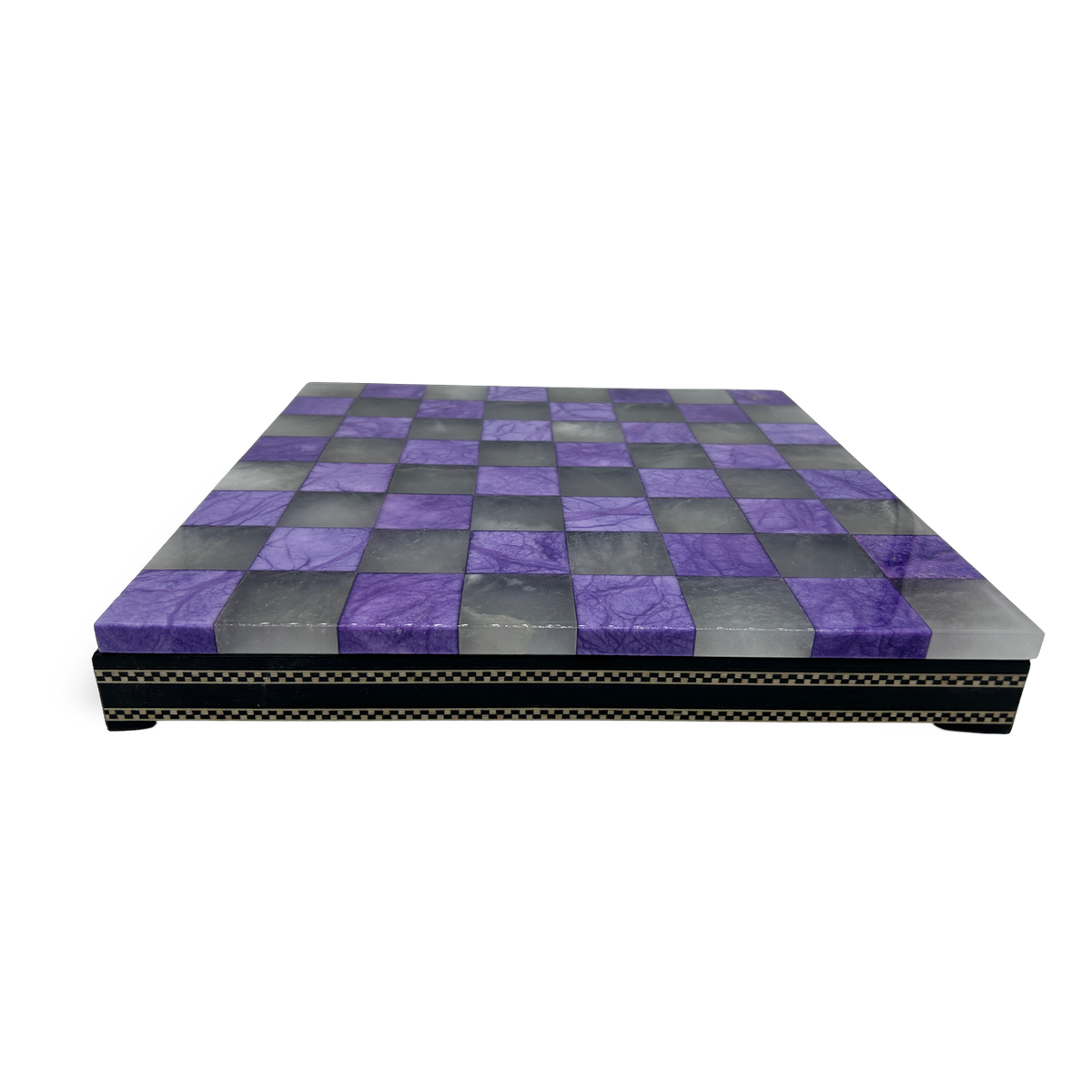 Amethyst Haze Modern Alabaster Chess Set wooden box with chessboard on top