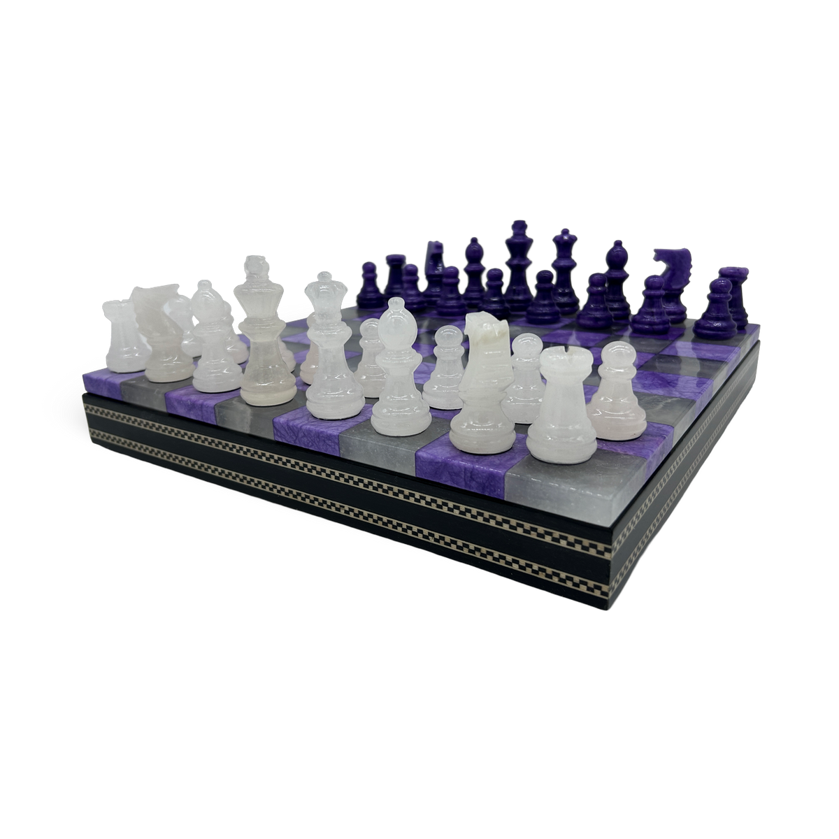 Amethyst Haze Modern Alabaster Chess Set with wooden box