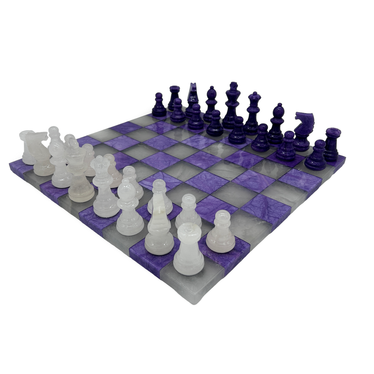 Amethyst Haze Modern Alabaster Chess Set  side view