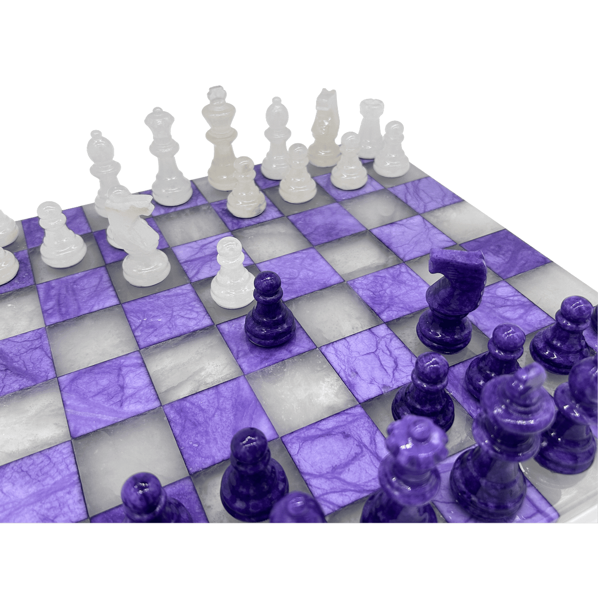 Amethyst Haze Modern Alabaster Chess Set detail