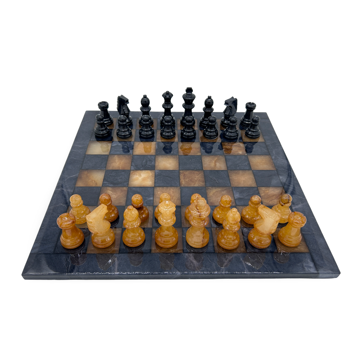 Amber Glow Classic Alabaster Chess Set - orange and black