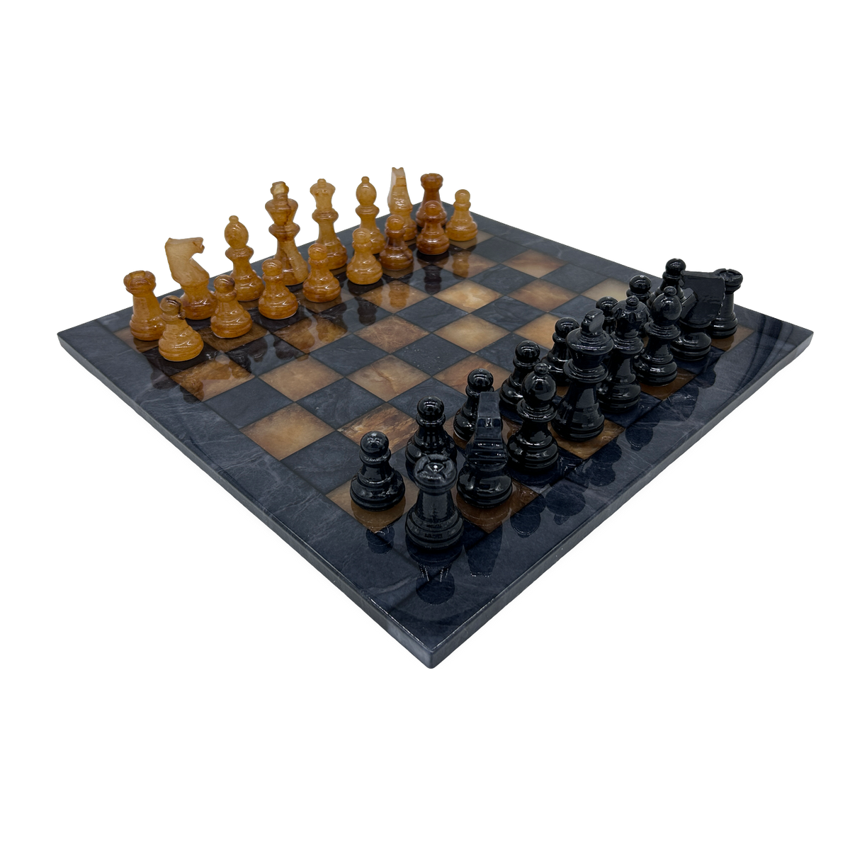 Amber Glow Classic Alabaster Chess Set side view