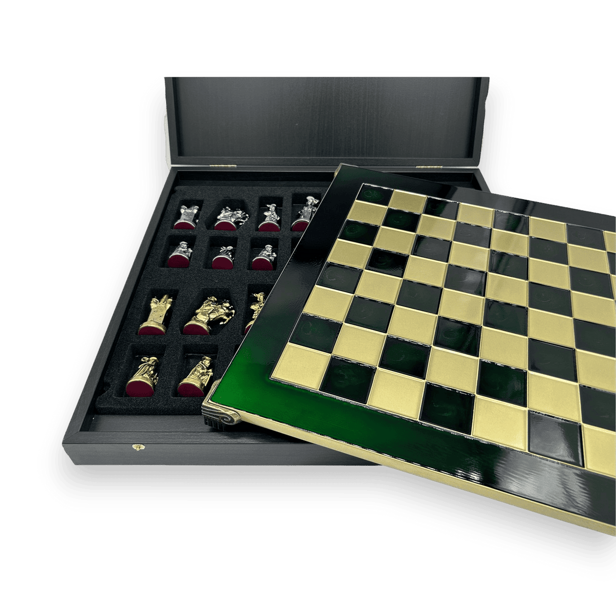 Emerald Knights Chess Set - case open