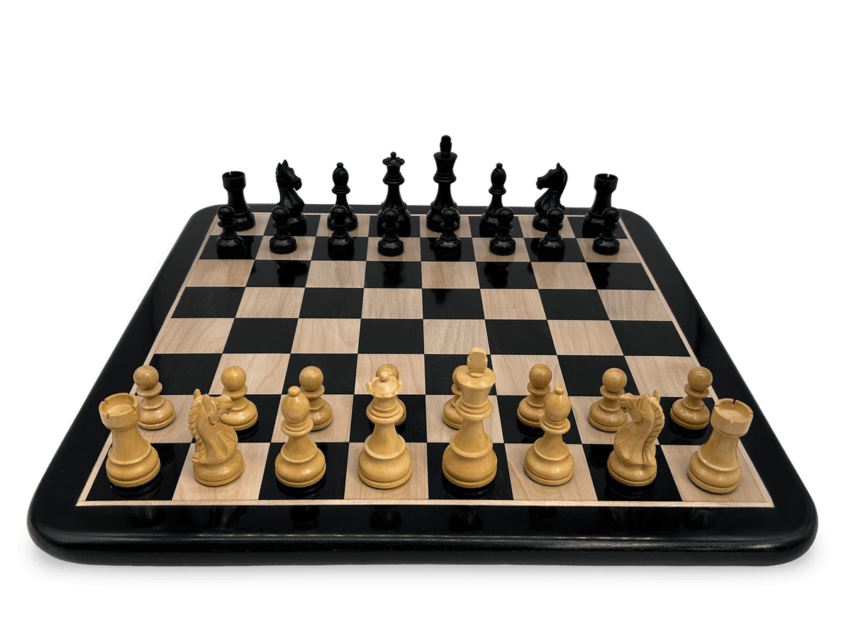 Rex Noir London Classic Double Weighted Ebony Staunton Chess Pieces with carved Knight - ebony chessboard