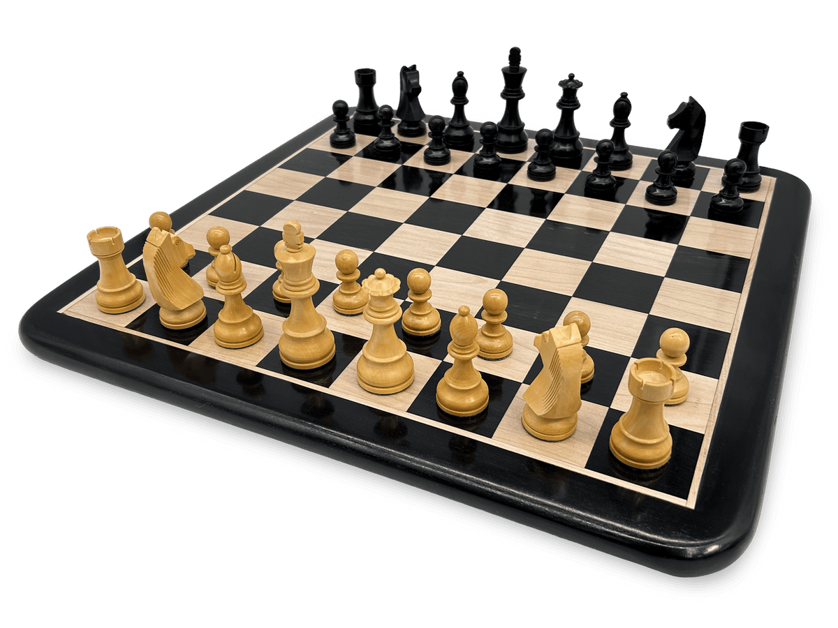 London Noir Chess Set - ebony timber board and acacia double weighted pieces 