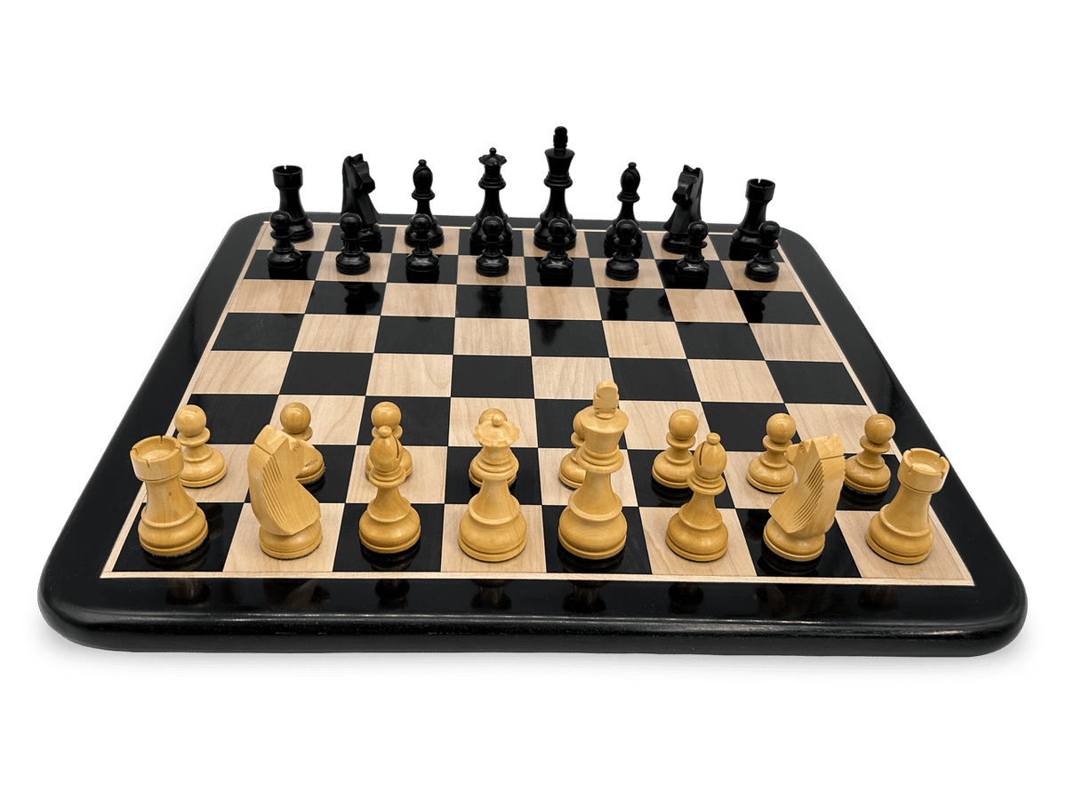 Rex Noir London Noir Double Weighted Ebony Staunton Chess Pieces with Ebony chessboard