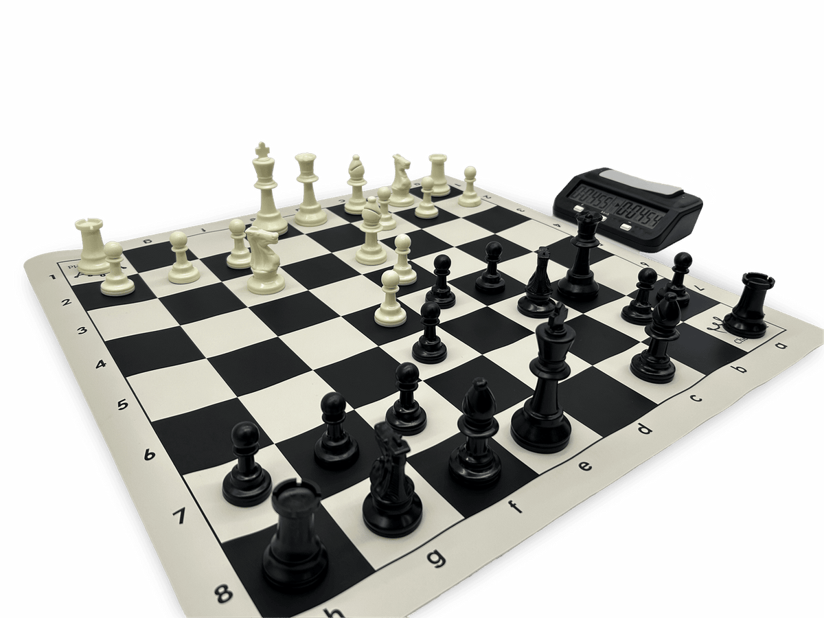 Tournament Pro Chess Set - black board with clocks