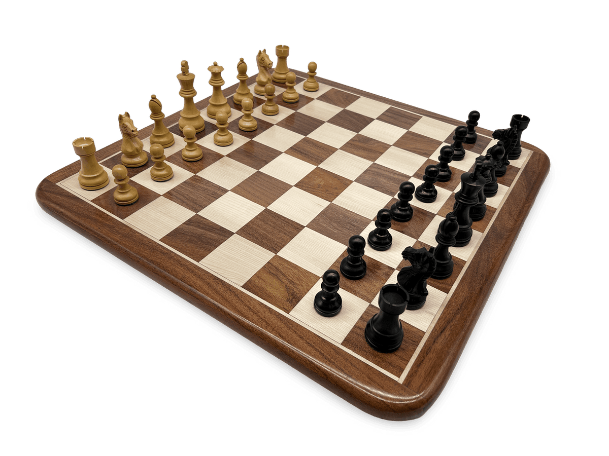 Rex Noir London Classic Double Weighted Ebony Staunton Chess Pieces with carved Knight - acacia pieces