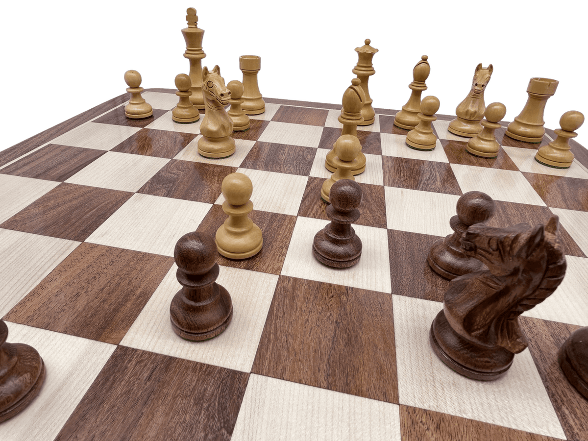 Rex Noir London Classic Double Weighted Acacia Staunton with detailed Knight Chess Pieces Acacia Chessboard