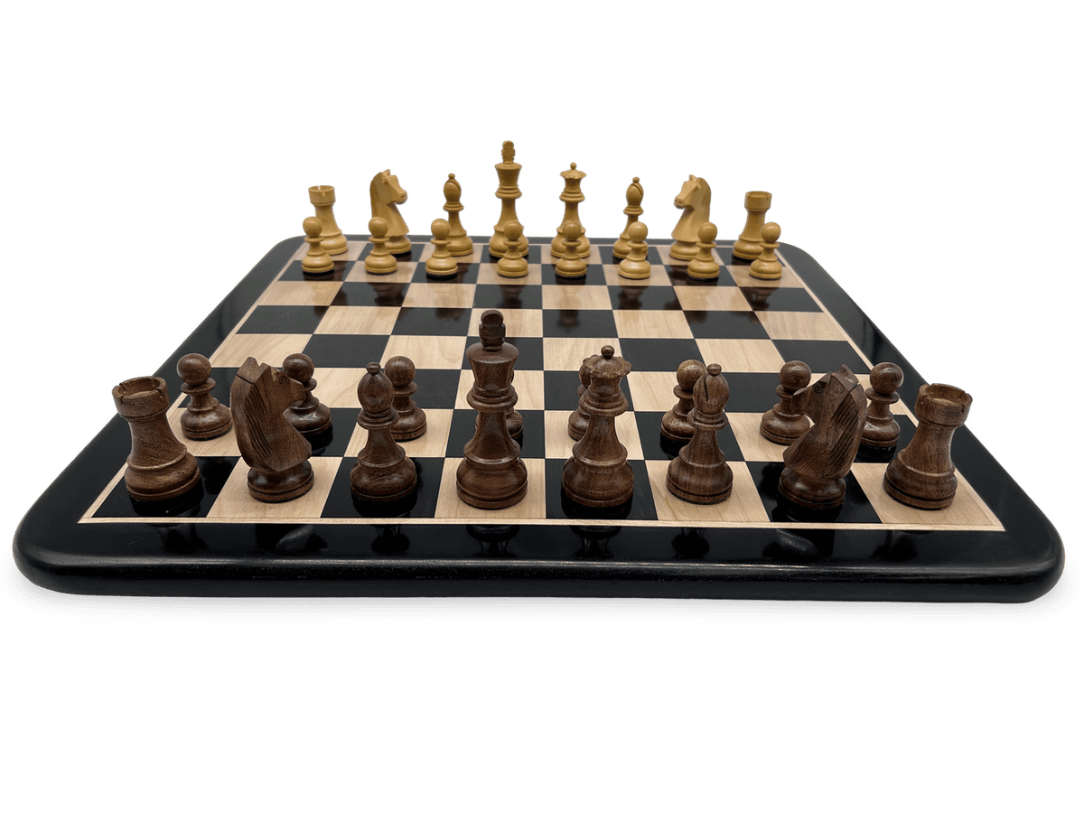 Rex Noir London Classic Double Weighted Acacia Staunton Chess Pieces with Ebony chessboard