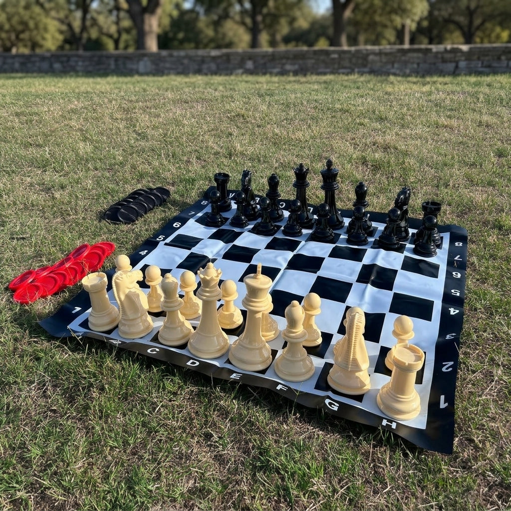 2-in-1 Mini Garden Chess & Checkers Set