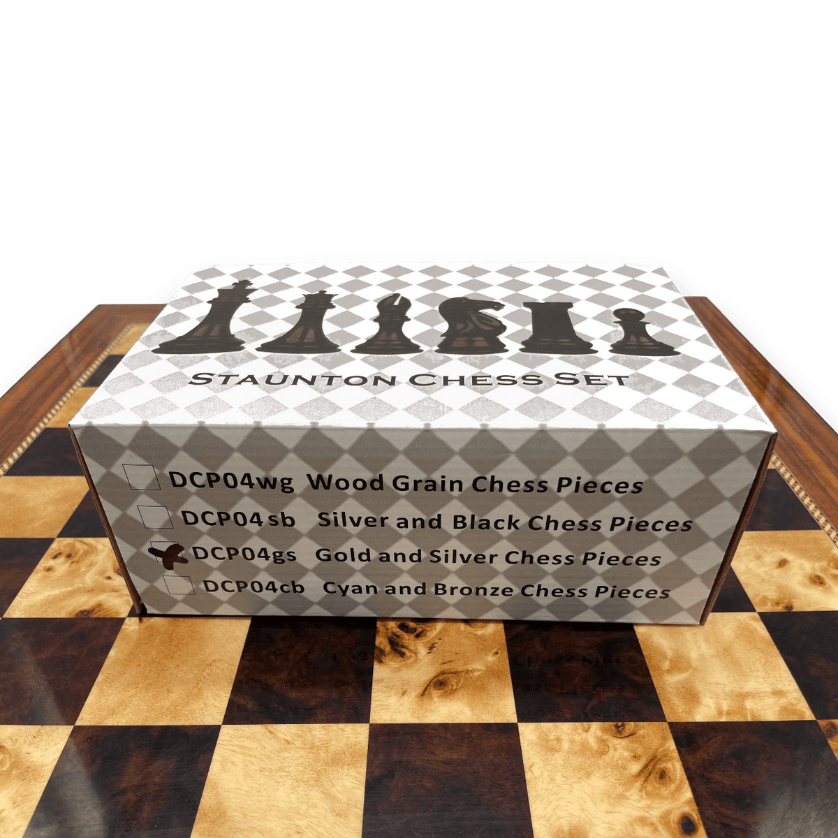 Dal Rossi 50cm Walnut Board & 105mm Gold/Silver Colour Chess Pieces box