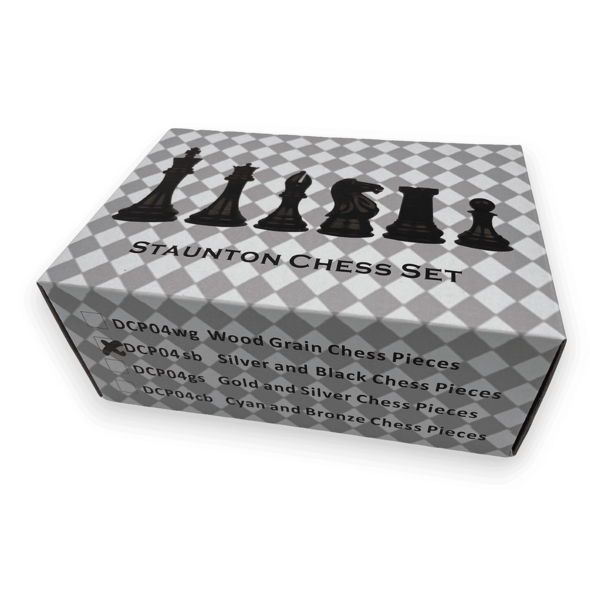 Dal Rossi Carbon Fibre Finish Chess Board & 105mm Silver/Black Pieces box
