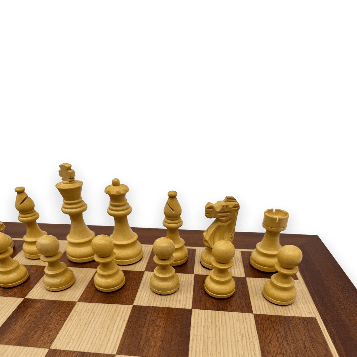Dal Rossi 95mm Sheesham Double Weighted Chess Pieces light closeup