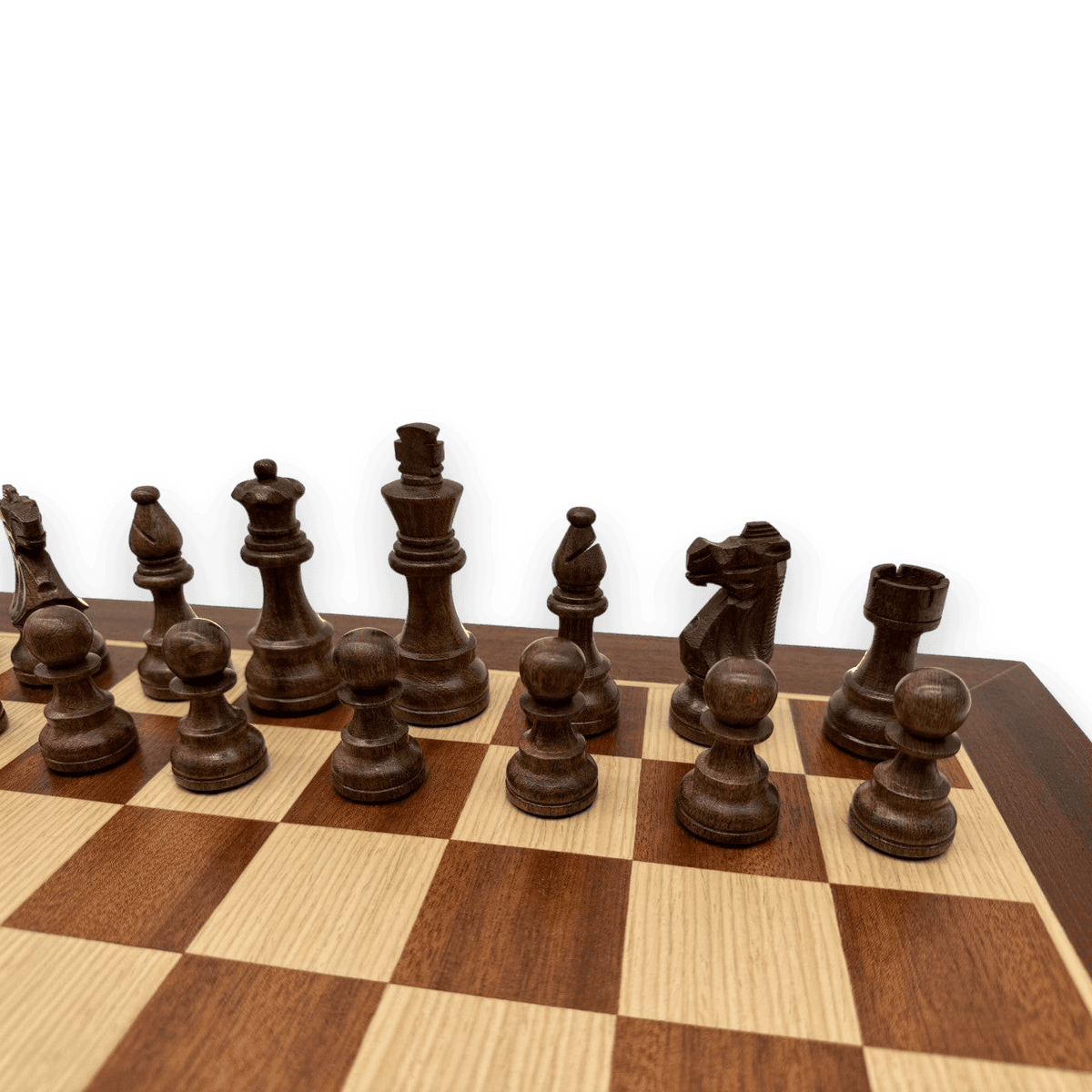 Dal Rossi 95mm Sheesham Double Weighted Chess Pieces dark closeup
